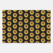 Feuille De Papier Cadeau Tournesol Floral Modèle Sur Noir (Devant 2)