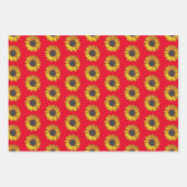 Feuille De Papier Cadeau Tournesol Floral Modèle Sur Rouge (Devant 3)