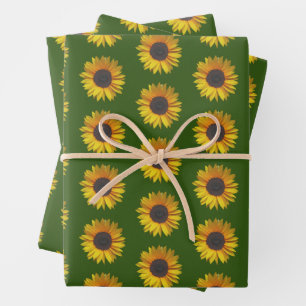 Feuille De Papier Cadeau Tournesol Floral Modèle Sur Vert