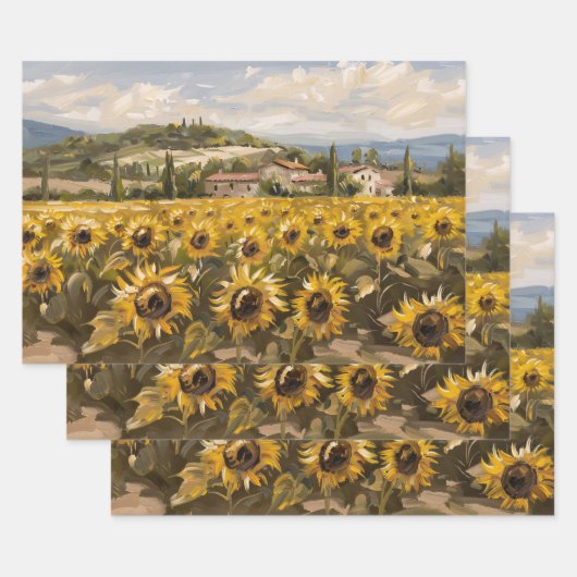 Feuille De Papier Cadeau Tournesol Impressionniste Peinture Découpage (Lot)