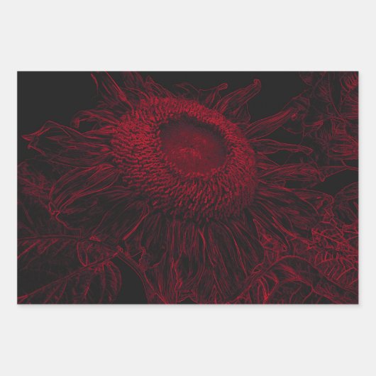 Feuille De Papier Cadeau Tournesol Rouge Floral Noir Découpage Art (Devant)
