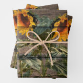 Feuille De Papier Cadeau Tournesol rustique en bois (En situation)