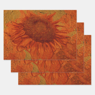 Feuille De Papier Cadeau Tournesol Vintage Orange Gold Texture Decoupage