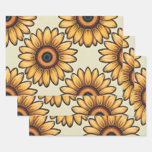 Feuille De Papier Cadeau Tournesols dorés