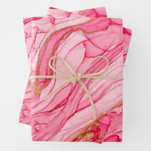 Feuille De Papier Cadeau Tournures Marbrées Rose Or