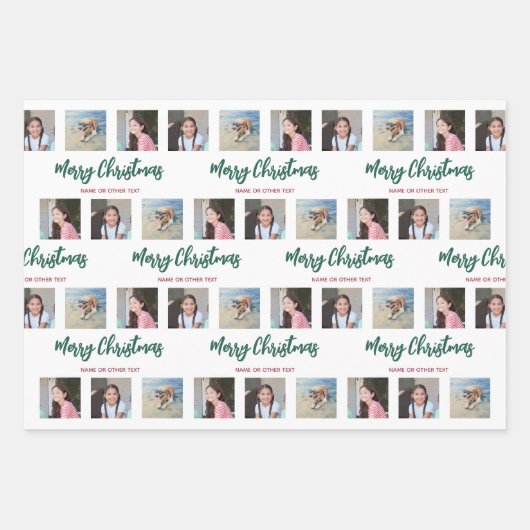 Feuille De Papier Cadeau Tout Texte Photo Collage Brossé Rouge Vert Noël (Devant)