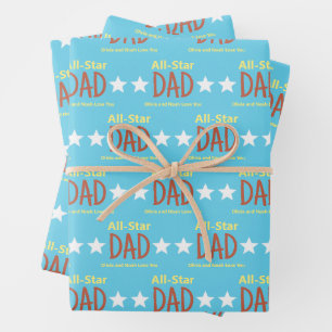 Feuille De Papier Cadeau Toutes les étoiles Papa Sky Blue and Yellow Childr