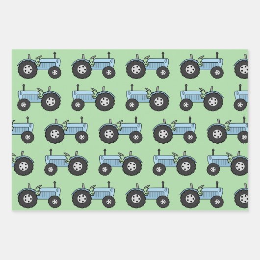 Feuille De Papier Cadeau Tracteur vintage bleu (Devant)