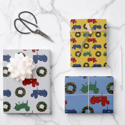 Feuille De Papier Cadeau Tracteurs de Noël à motifs (Recto)