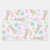 Feuille De Papier Cadeau Train Animaux roses (Devant)