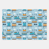 Feuille De Papier Cadeau Train de Noël et arbres (Devant 3)