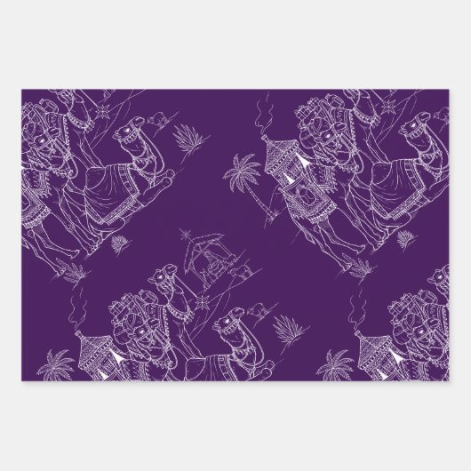 Feuille De Papier Cadeau Train de Noël pourpre, Camels, Snowmen (Devant 3)