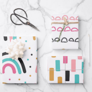 Feuille De Papier Cadeau Traits de couleur abstraits mignons en arc-en-ciel