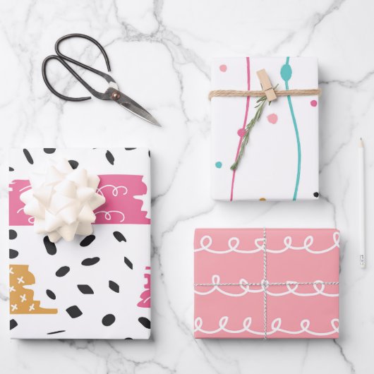 Feuille De Papier Cadeau Traits de coups abstraits mignons (Recto)