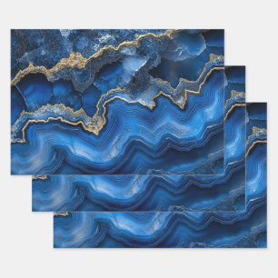 Feuille De Papier Cadeau Tranche de géode bleu marine avec veines dorées