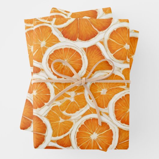 Feuille De Papier Cadeau Tranches de fruits orange (En situation)