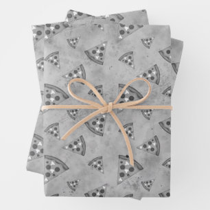 Feuille De Papier Cadeau tranches de pizza cool vintage noir blanc gris mot