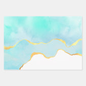 Feuille De Papier Cadeau Tranquille Tropical Vert Aquarelle Or Bordure (Devant 3)