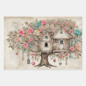 Feuille De Papier Cadeau Treehouse avec fleurs (Devant 3)