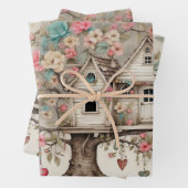 Feuille De Papier Cadeau Treehouse avec fleurs (En situation)