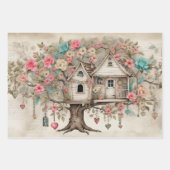 Feuille De Papier Cadeau Treehouse avec fleurs (Devant)
