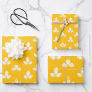 Feuille De Papier Cadeau Trèfle Blanc Jaune Doré