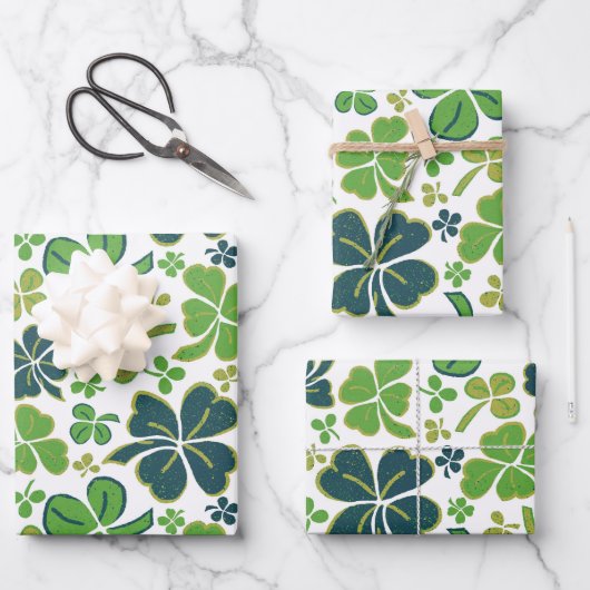 Feuille De Papier Cadeau Trèfles chanceux verts Saint Patrick (Recto)