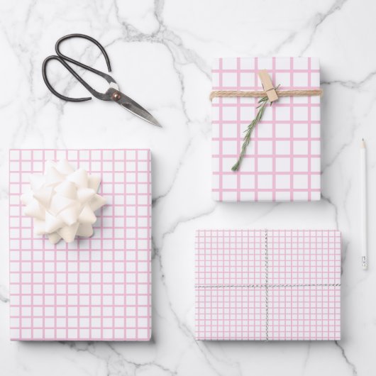 Feuille De Papier Cadeau Treillis Rose Clair - Blanc (Recto)