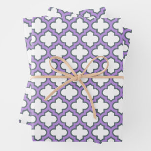 Feuille De Papier Cadeau Trellis blanc et violet, treillis, Quatrefoil