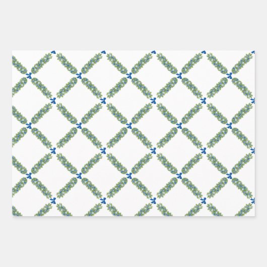 Feuille De Papier Cadeau Trellis Bleu Bow (Devant 2)
