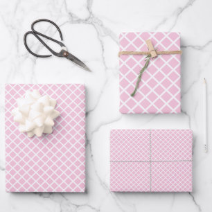 Feuille De Papier Cadeau Trellis Diamant Blanc - Rose Clair