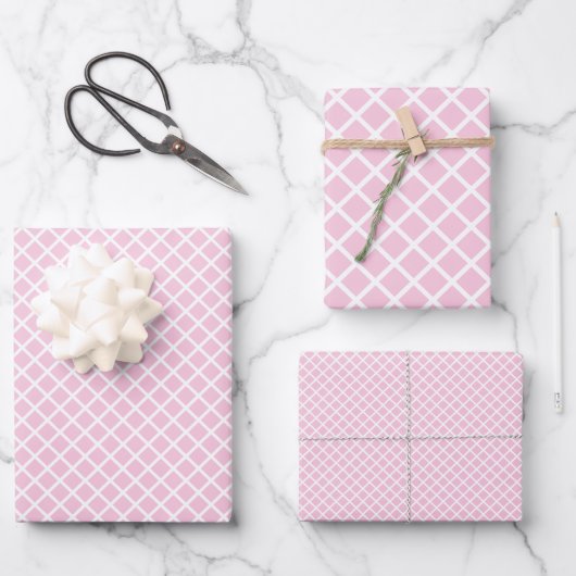 Feuille De Papier Cadeau Trellis Diamant Blanc - Rose Clair (Recto)