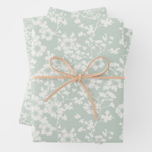 Feuille De Papier Cadeau Trellis Floral - Sauge Atténuée