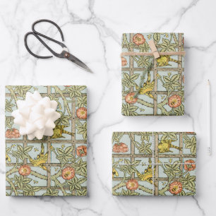 Feuille De Papier Cadeau Trellis par William Morris, textile de jardin vint