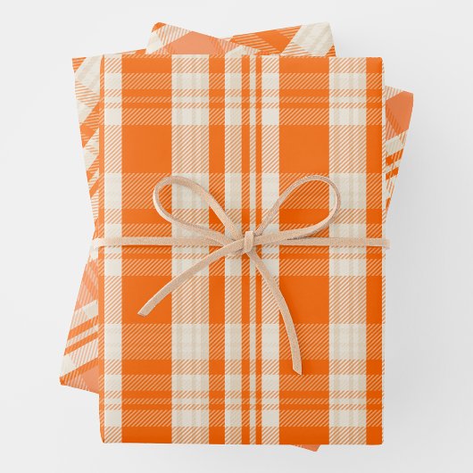Feuille De Papier Cadeau Trendy & Chic Orange & Cream Plaid Patterns