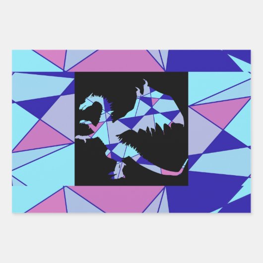 Feuille De Papier Cadeau Triangle abstrait bleu rose violet (Devant 3)