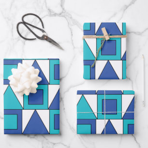 Feuille De Papier Cadeau Triangle Carré bleu turquoise géométrique