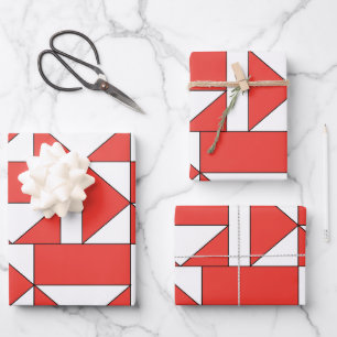 Feuille De Papier Cadeau Triangle Carré Géométrique Orange Blanc