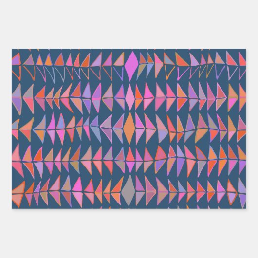 Feuille De Papier Cadeau Triangles géométriques Abstraits en bleu (Devant)