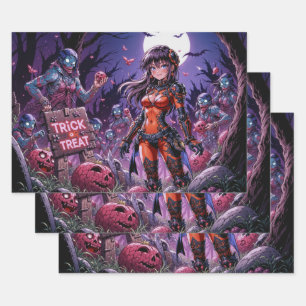 Feuille De Papier Cadeau Trick ou traiter Halloween Zombies distribuer le c