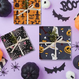 Feuille De Papier Cadeau Tricoter ou traiter Halloween symboles mignons