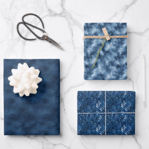 Feuille De Papier Cadeau Trio aquarelle bleu