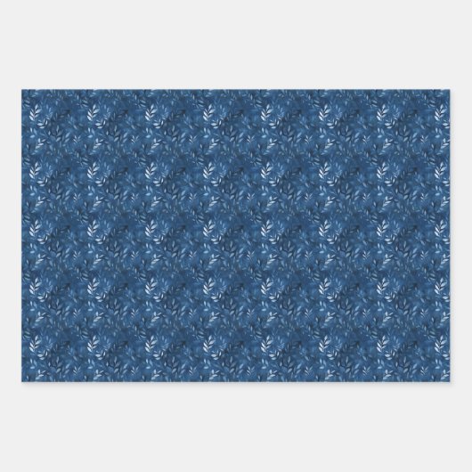 Feuille De Papier Cadeau Trio Aquarelle Bleue (Devant 3)