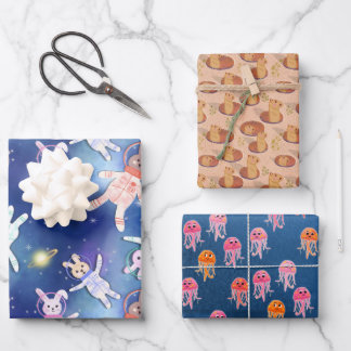 Feuille De Papier Cadeau trio de dessins étranges et drôles lol