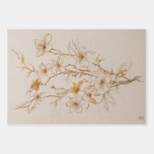 Feuille De Papier Cadeau Trio de fleurs d'or - Découpage - (Devant 3)