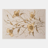 Feuille De Papier Cadeau Trio de fleurs d'or - Découpage - (Devant 2)