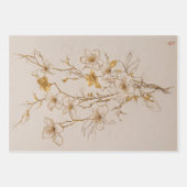 Feuille De Papier Cadeau Trio de fleurs d'or - Découpage - (Devant)