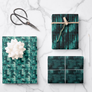 Feuille De Papier Cadeau Trio de peinture abstraite sarcelle et noire