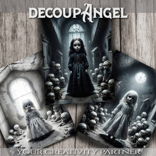 Feuille De Papier Cadeau Trio de poupées fantôme déplaisant - Découpage -