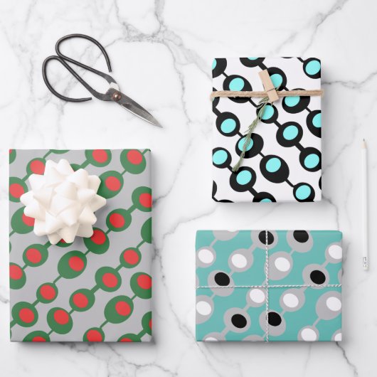 Feuille De Papier Cadeau Trio des olives rétro atomiques (Recto)